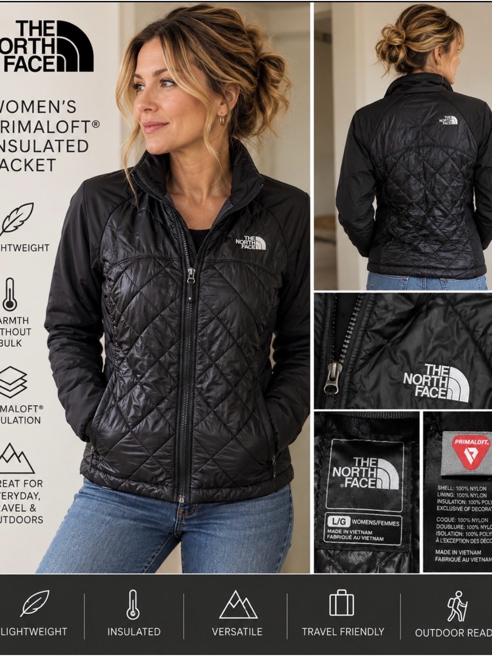 The North Face Women’s Large Black PrimaLoft Quilted Insulated Jacket